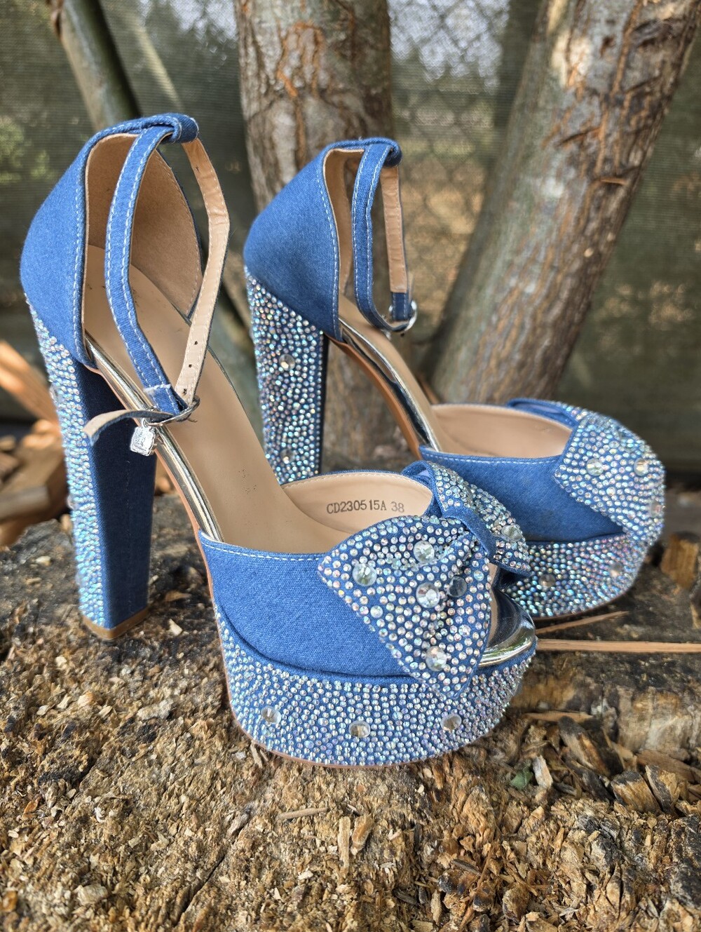 Rhinestone Bow Peep Toe High Heel Sandals Y2K McBling Glitz Glamour Girly Pop